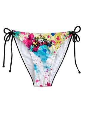 4/$20➡️ Tie-Side Multicolor Watercolor Bikini Bottom with Black Ties